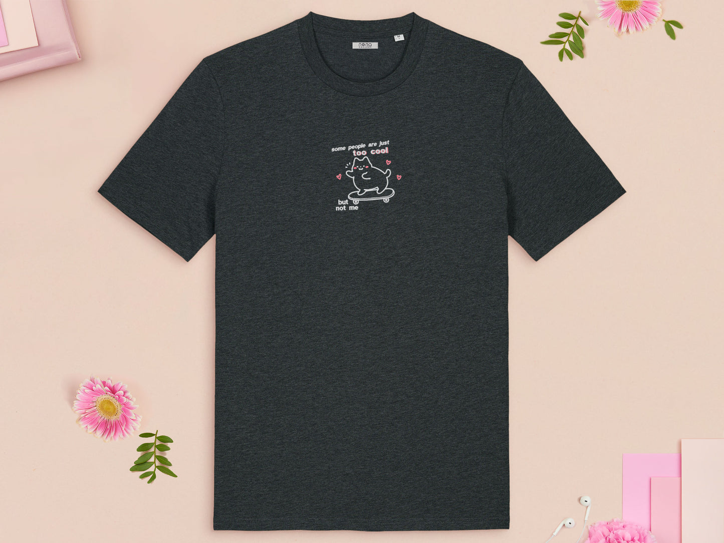 Some People Are Just Too Cool But Not Me Skateboarding Cat Embroidered Top