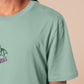 An embroidered green t-shirt design of a cute Cthullu with a D20 dice surrounded by the quote This Is How I Roll