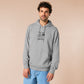 An embroidered light grey hoodie design of the Australian Jack Karlson being arrested while he shouts Eating A Meal? A Succulent Chinese Meal?!