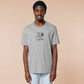 An embroidered light grey t-shirt design of the Australian Jack Karlson being arrested while he shouts Eating A Meal? A Succulent Chinese Meal?!