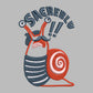 An Embroidered light grey t-shirt design of a cute chib french snail with the quote sacreblu!