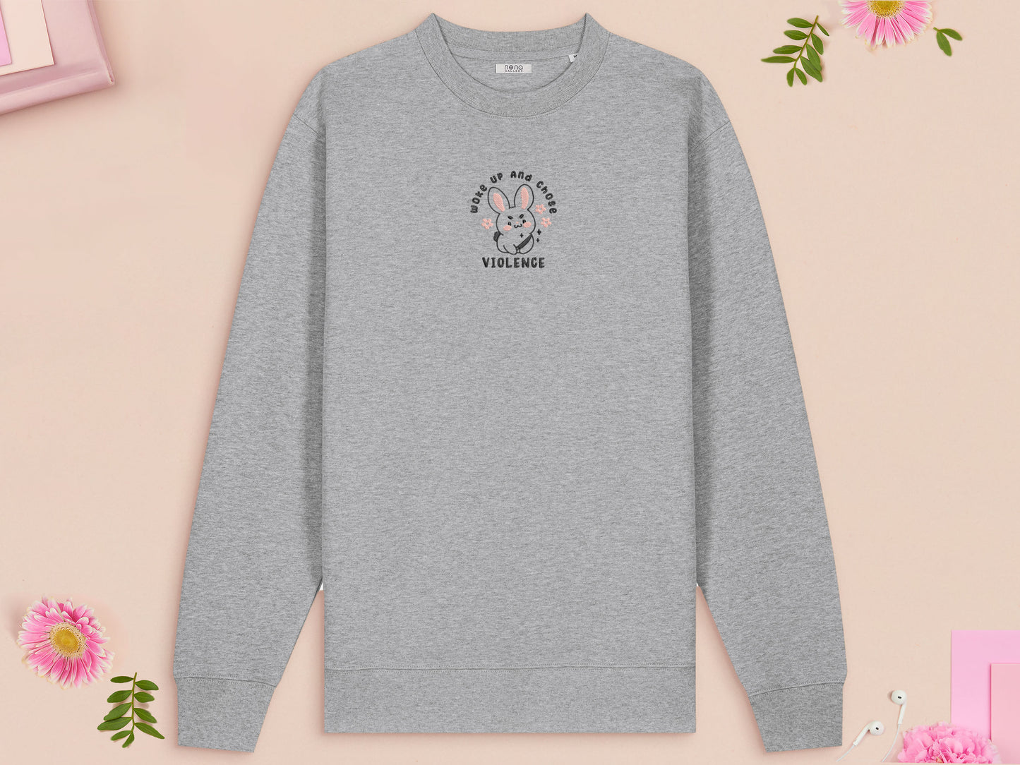 Woke Up And Chose Violence Knife Bunny Rabbit Embroidered Top