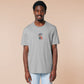An Embroidered light grey t-shirt design of a cute chib french snail with the quote sacreblu!