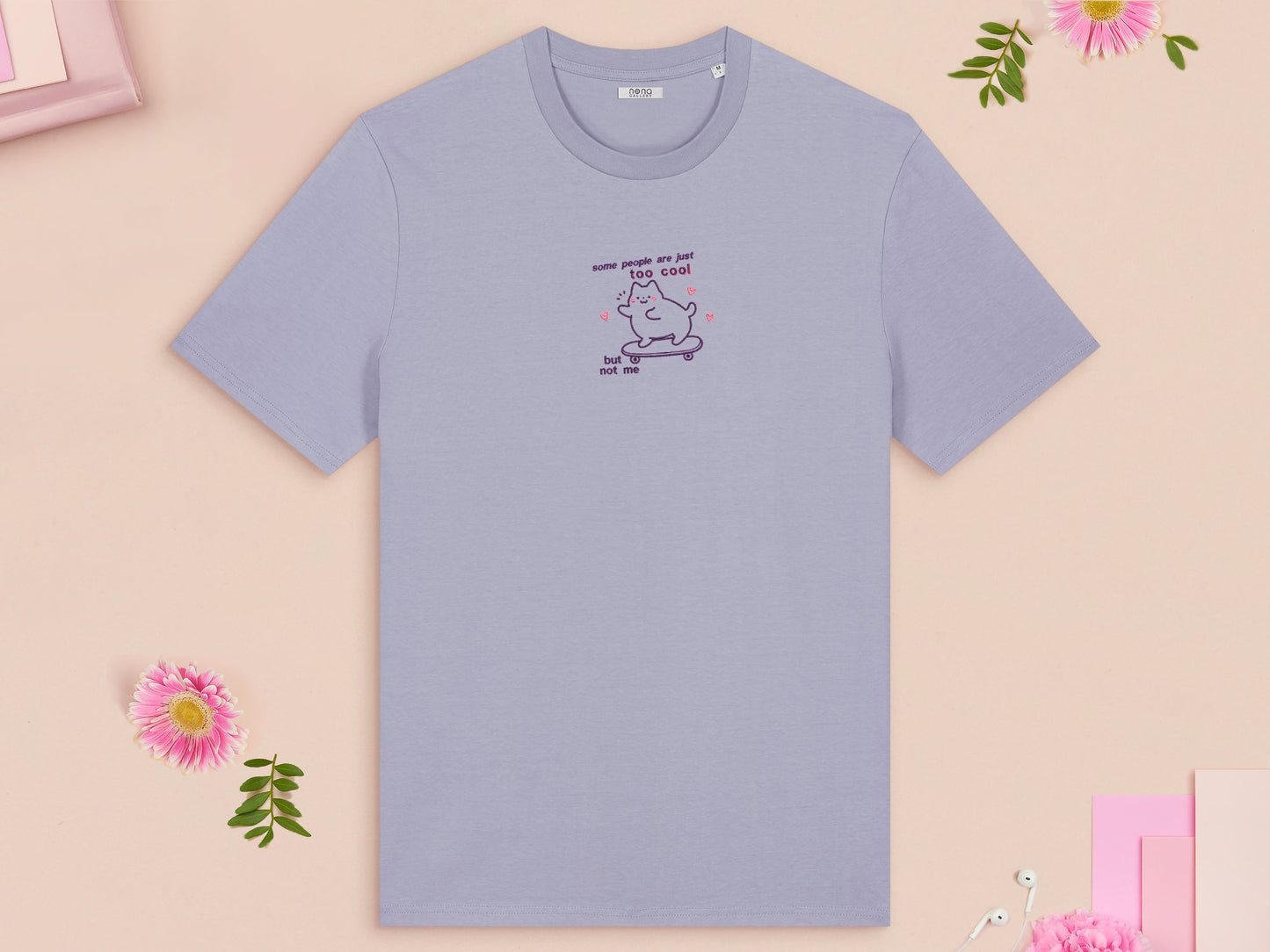 Some People Are Just Too Cool But Not Me Skateboarding Cat Embroidered Top