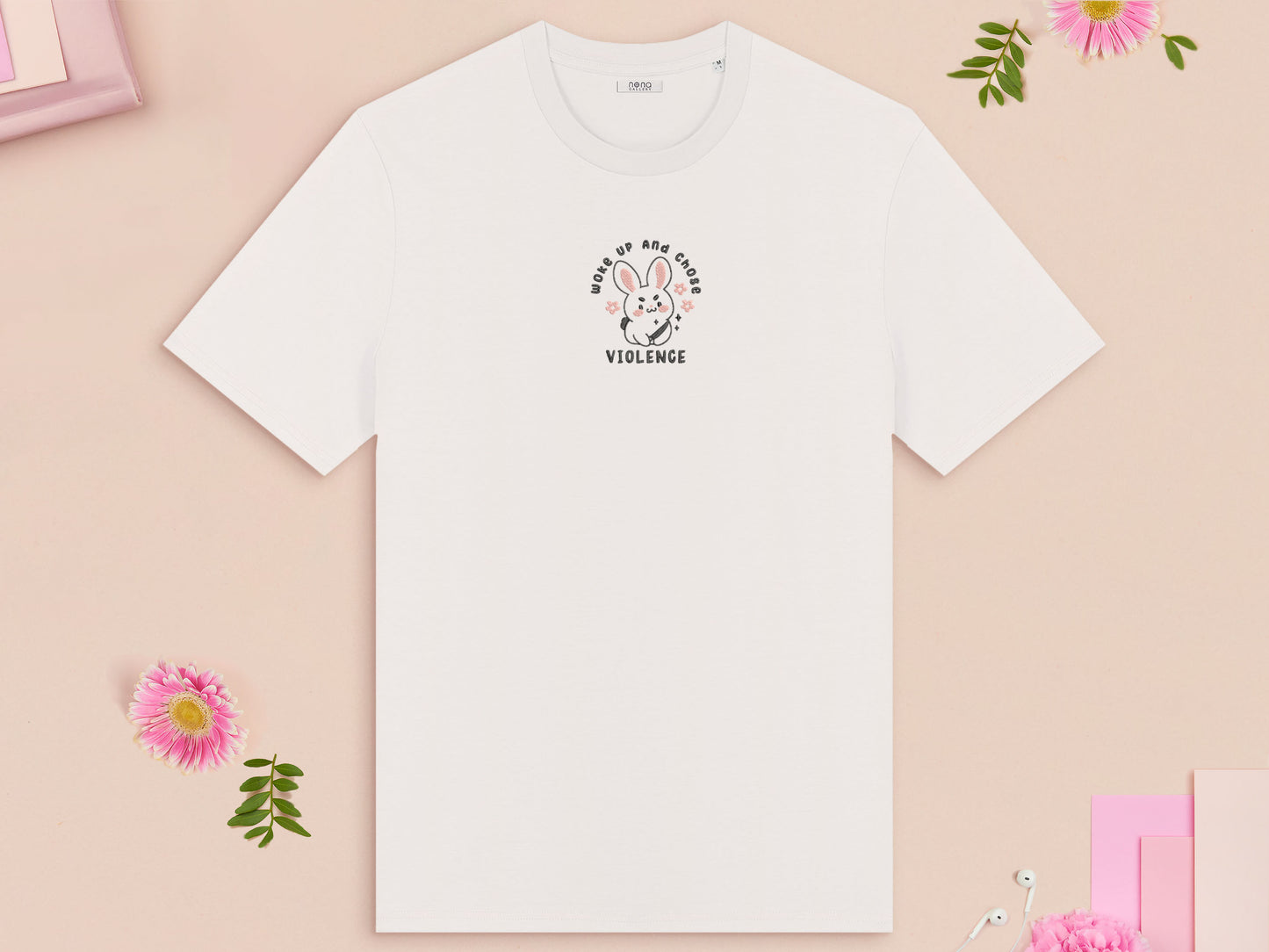 Woke Up And Chose Violence Knife Bunny Rabbit Embroidered Top