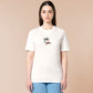 An embroidered white t-shirt design of a blood drenched meeple holding a knife with text When I Play Board Games I Have No Friends