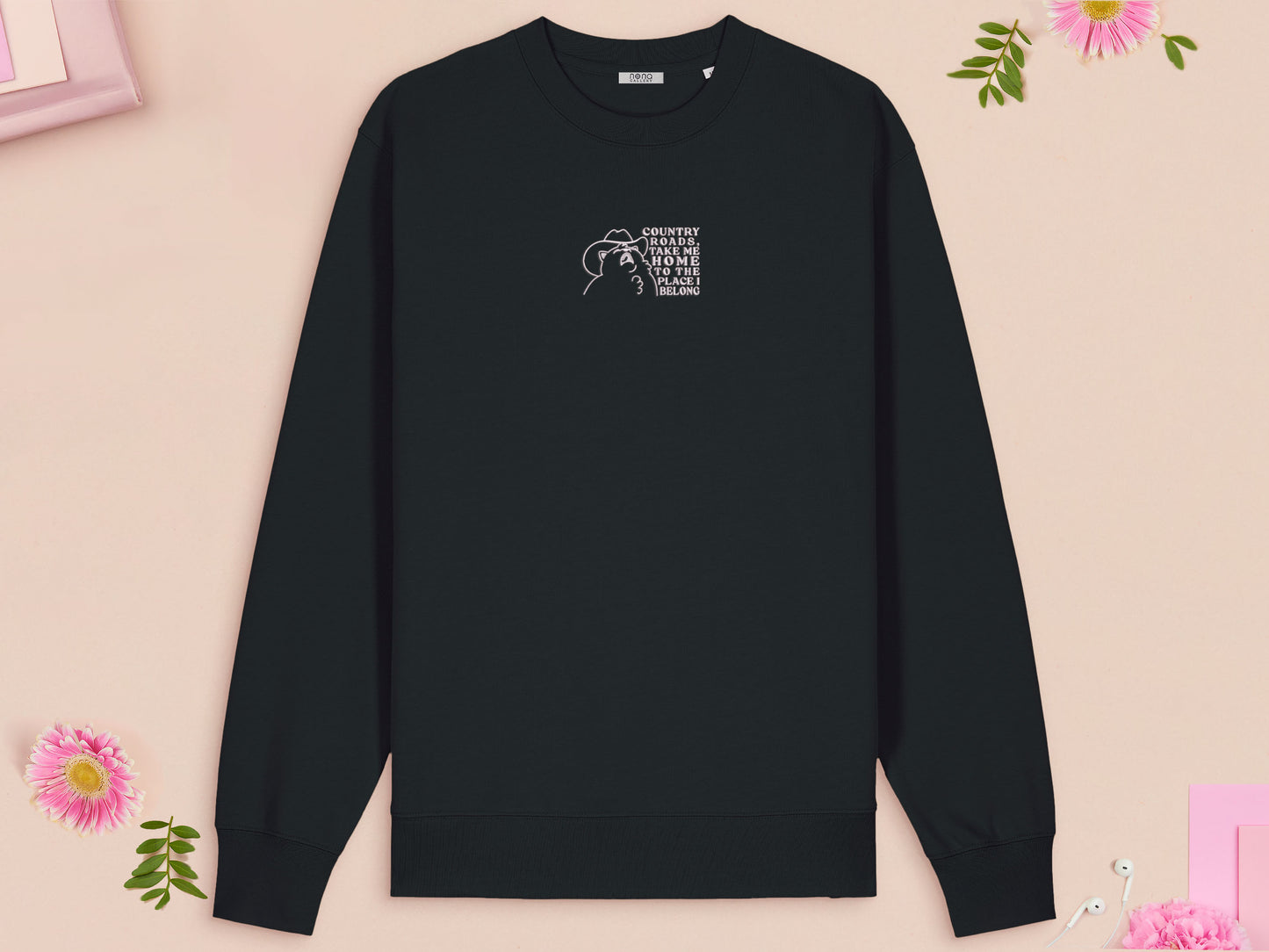 Country Roads Cowboy Cat Embroidered Top