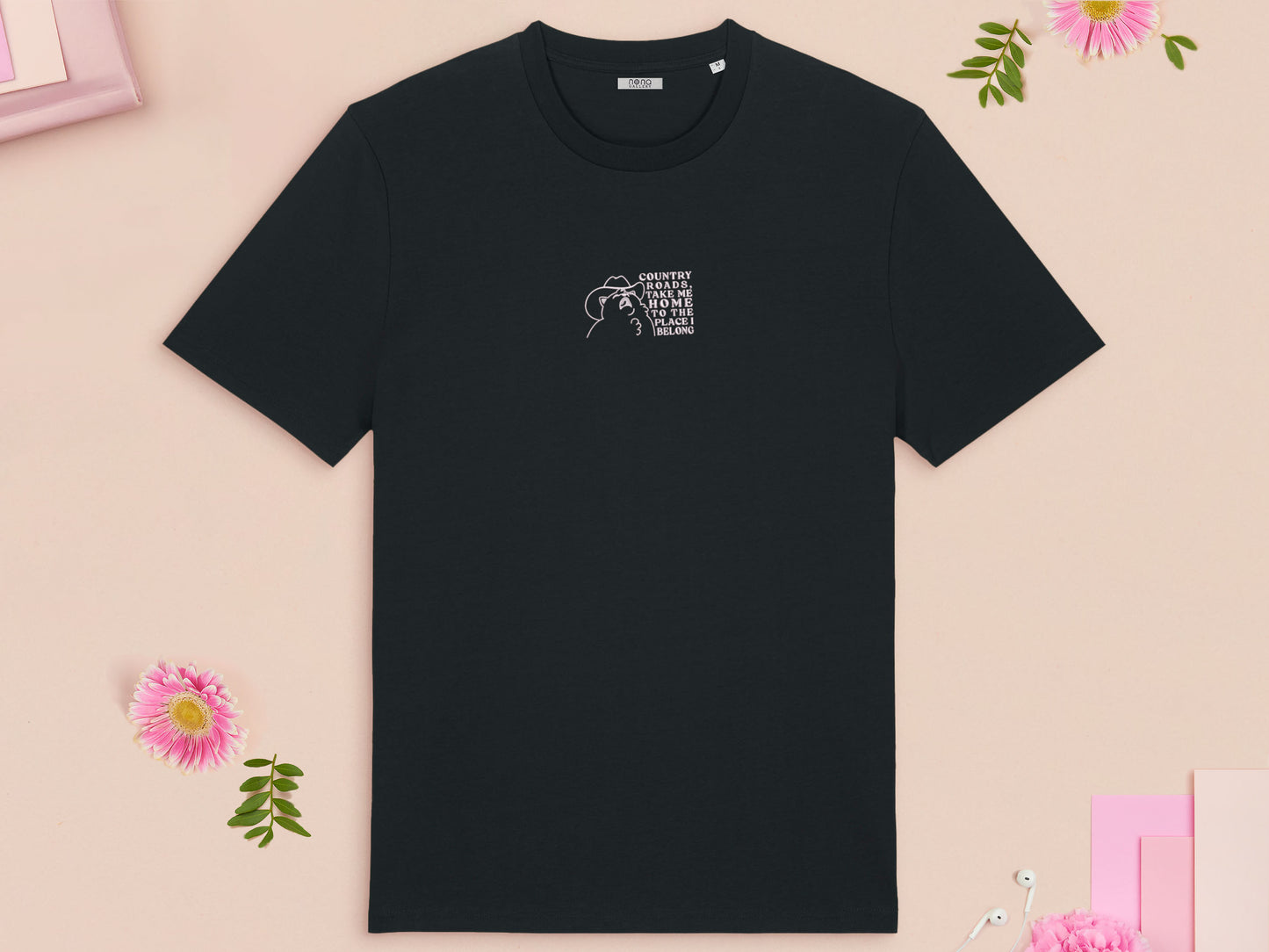 Country Roads Cowboy Cat Embroidered Top