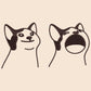 A cream crew neck short sleeve t-shirt, with an embroidered brown thread design of a cute popcat the cat meme reaction twitch emote