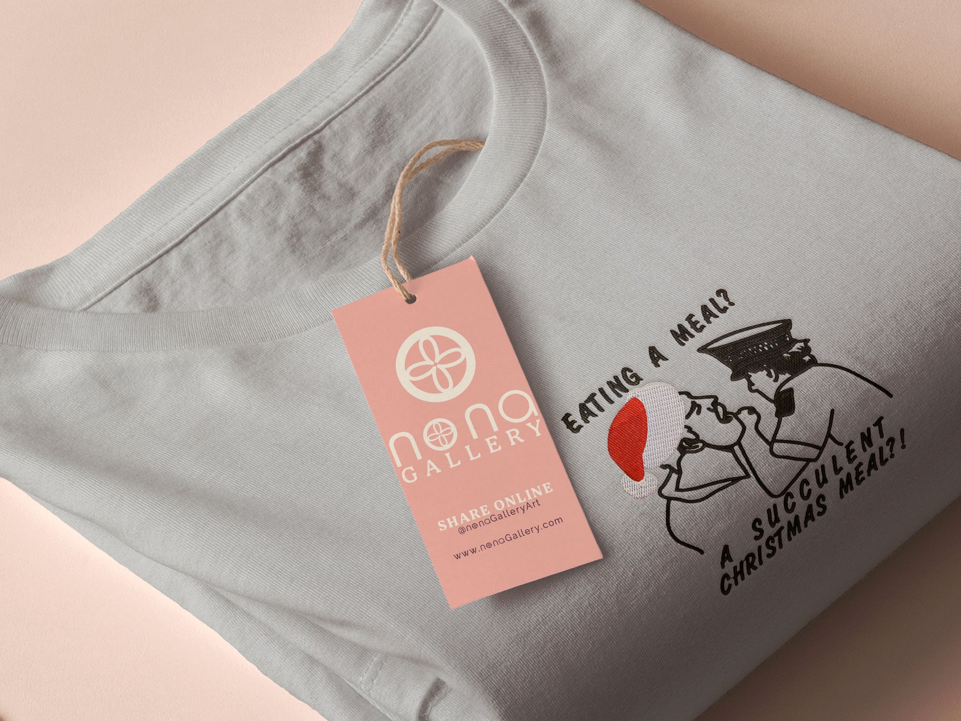 Grey Christmas jumper with an embroidered design of the viral YouTube arrest video Democracy manifest eating a meal a succulent Chinese meal, but instead, it says Christmas Meal and Jack Karlson is wearing a red Christmas hat.