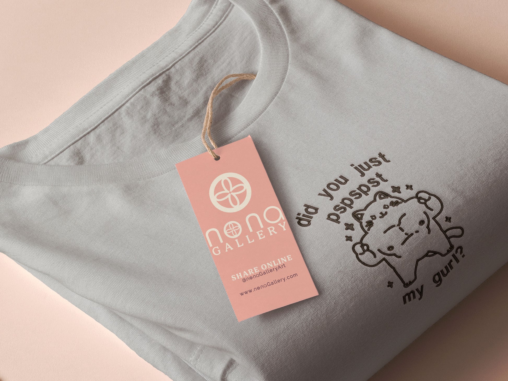An Embroidered light grey t-shirt design of a cute chib buff cat with the text did you just pspspst my gurl?