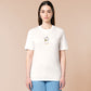 An embroidered white t-shirt design of a cute cartoon goose wearing a paper hat with text underneath that reads you silly goose.