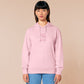 A pink crew neck long sleeve hoodie, with an embroidered pink thread design of a cute fat cat portrait with text underneath saying (Heavy Breathing)