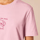 T-shirt with an emboirded Pink Design of a crying chibi hamster wit the text what do you mean no dessert?!