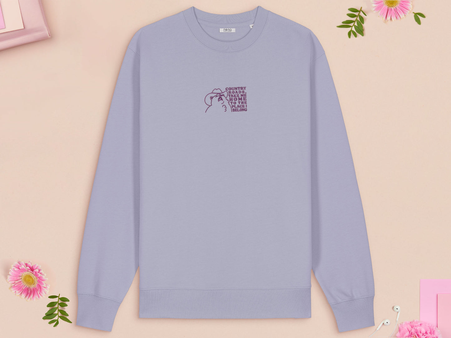 Country Roads Cowboy Cat Embroidered Top