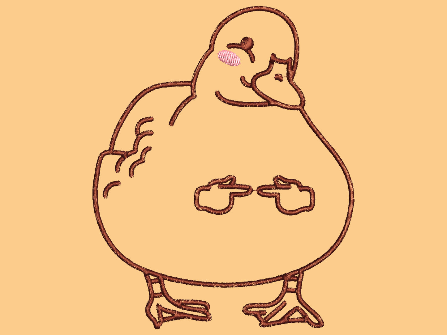 A yellow crew neck short sleeve t-shirt, with an embroidered black thread design of a cute blushing duck with the for me finger hand emoji symbols