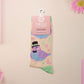 Cute knitted cotton crew socks with a cute pigoens in top hats and bow ties design.