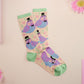 Cute knitted cotton crew socks with a cute pigoens in top hats and bow ties design.