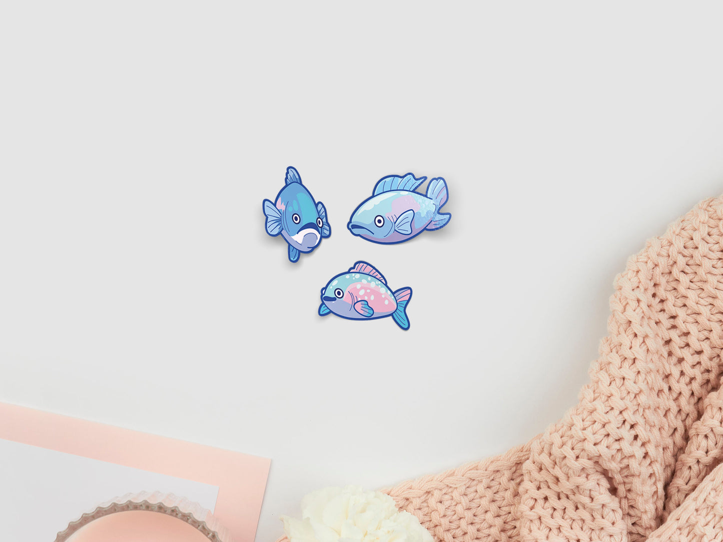 Multiple cute funny fish stickers and anime underwater ocean sea stickers