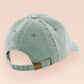 Vintage green baseball cap hat with an embroidered design of a cute blue fish with the quote Fish Want Women Me Fear Me.