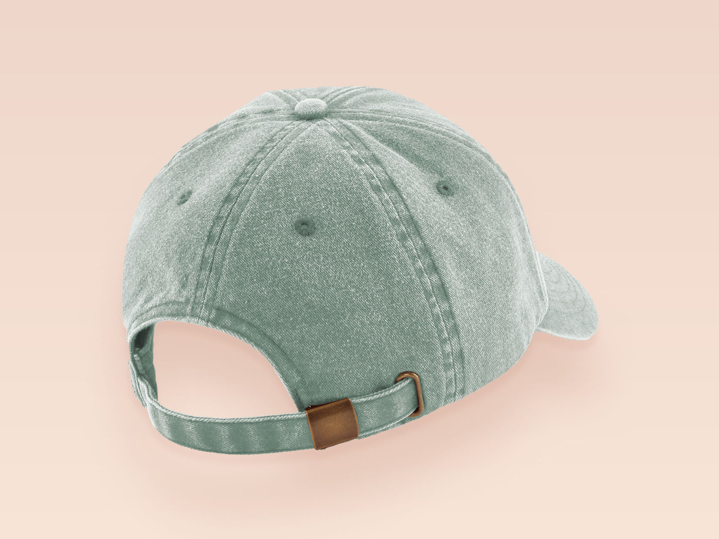 Vintage green baseball cap hat with an embroidered design of a cute blue fish with the quote Fish Want Women Me Fear Me.