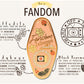 A illustrated diagram outline the symbolism of the different design elements of the for a Fandom Talisman pin. Information includes the meaning of the Daffodils, ladybugs, and black tourmaline.