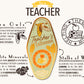 A illustrated diagram outline the symbolism of the different design elements of the for a Teacher's Talisman pin. Information includes the meaning of the Barn owls, howlite minerals and stalks of wheat
