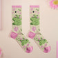 Cute knitted pastel cotton crew socks with different cute frogs pattern design
