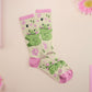 Cute knitted pastel cotton crew socks with different cute frogs pattern design