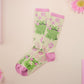 Cute knitted pastel cotton crew socks with different cute frogs pattern design