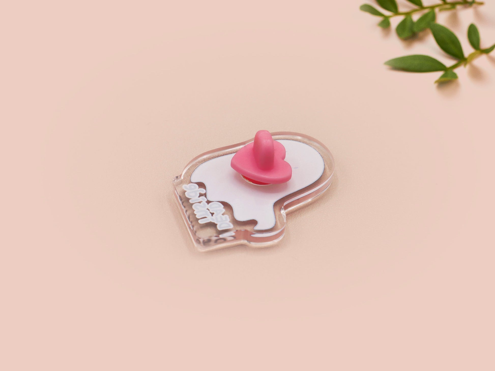 Acrylic transparent pin brooch badge of a cartoon chibi stressed ghost with the words Dead INside underneath.