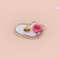 Acrylic transparent pin brooch badge of a cartoon chibi stressed ghost with the words Dead INside underneath.