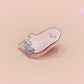 Acrylic transparent pin brooch badge of a cartoon chibi stressed ghost with the words Dead INside underneath.