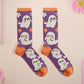 Cute knitted cotton crew socks with an autumn-themed ghost design.