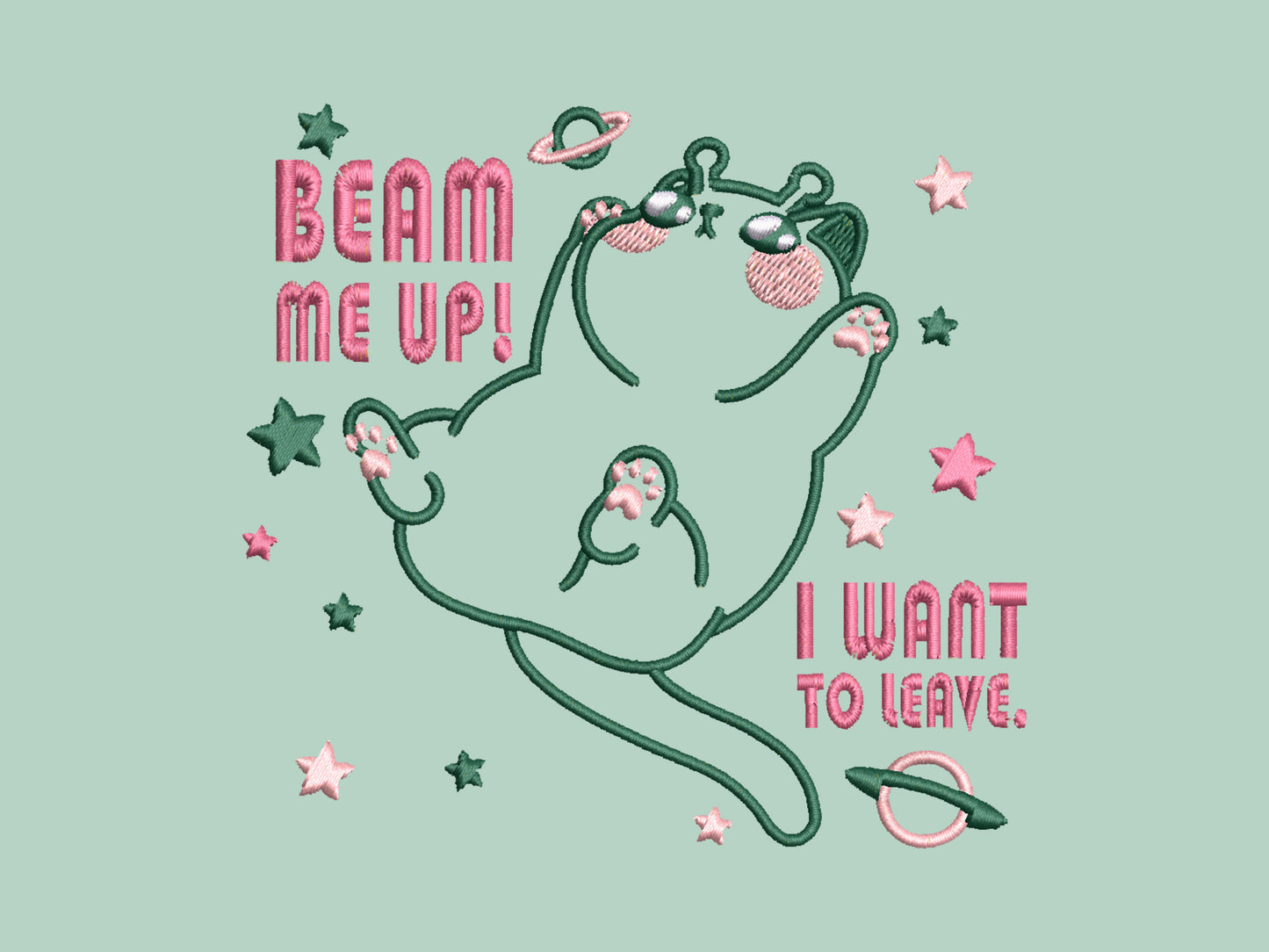 Téléportez-moi ! Je veux quitter le t-shirt brodé Chat extraterrestre 