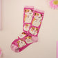 Cute knitted cotton crew socks with a baby guinea pig and hamster design.