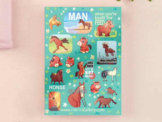 Large vinyl waterproof sticker sheets of multiple funny viral interent horse memes