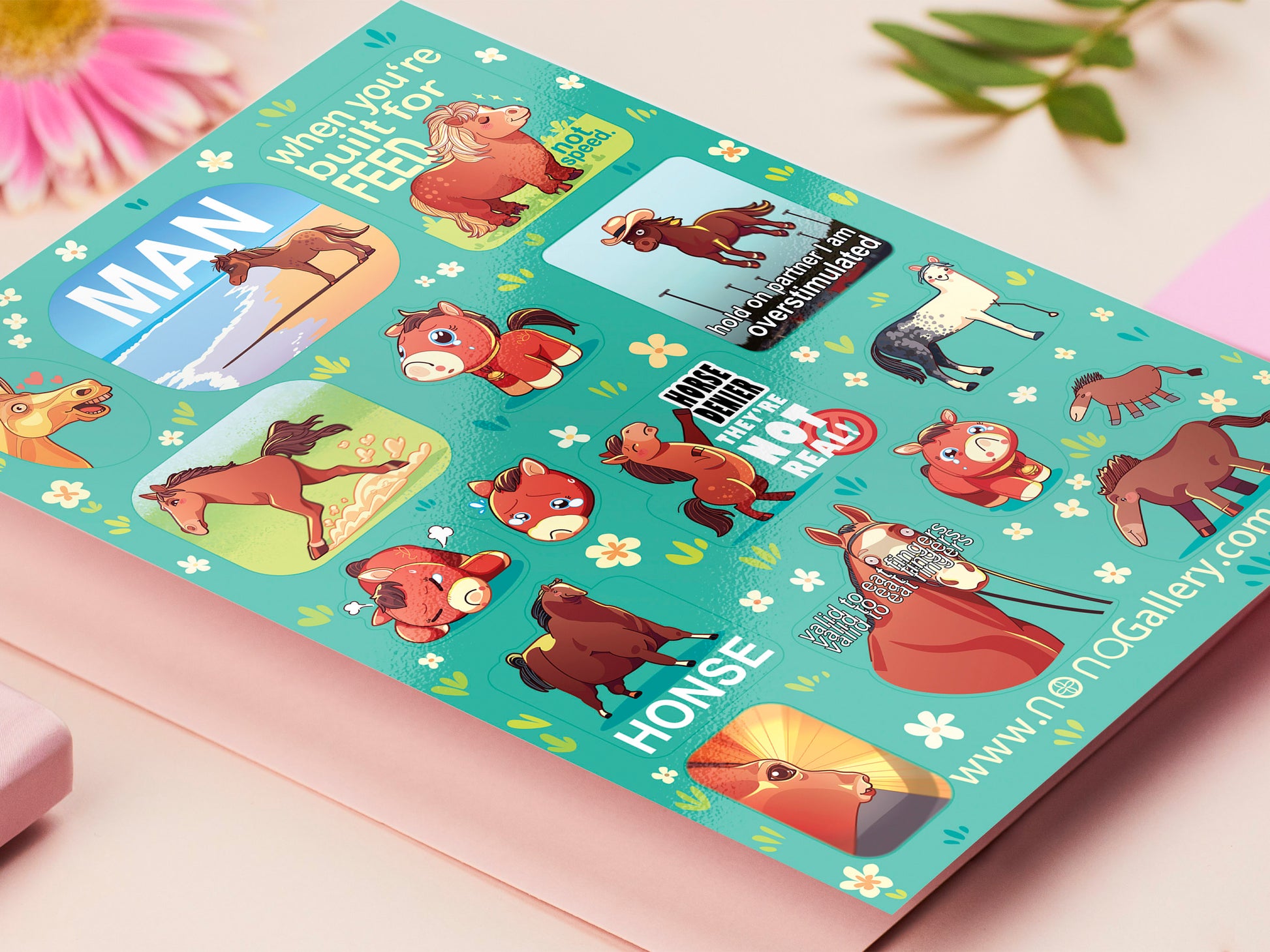 Large vinyl waterproof sticker sheets of multiple funny viral interent horse memes