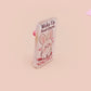 Clear acrylic pin badge with pink heart-shaped rubber pin back clasp. The design of the pin badge is a cute cartoon chibi white rabbit with the quote Woke Up And Chose Violence.