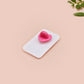 Clear acrylic pin badge with pink heart-shaped rubber pin back clasp. The design of the pin badge is a cute cartoon chibi white rabbit with the quote Woke Up And Chose Violence.