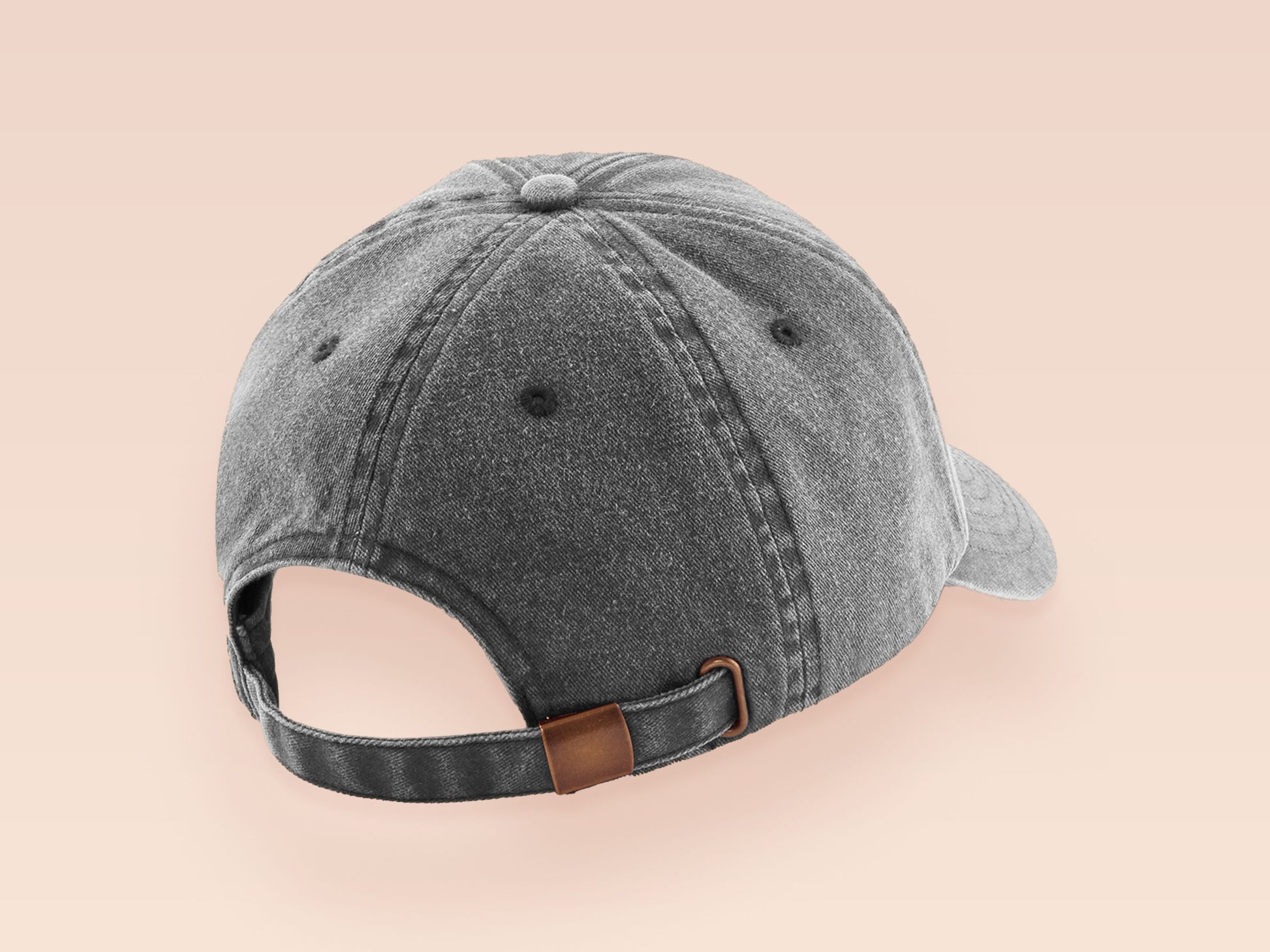 A vintage dark grey baseball cap hat with an embroidered cute chibi Mothman crytid with the quote Live Lamp Lurk.