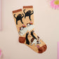 Cute knitted cotton crew socks with a design of various internet famous meme cats.