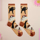 Cute knitted cotton crew socks with a design of various internet famous meme cats.