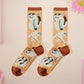 Cute knitted cotton crew socks with a design of various internet famous meme cats.
