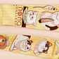 Cute full legth yellow lanyard with a double sided internet meme cat pattern and silver swivel hook clasp.