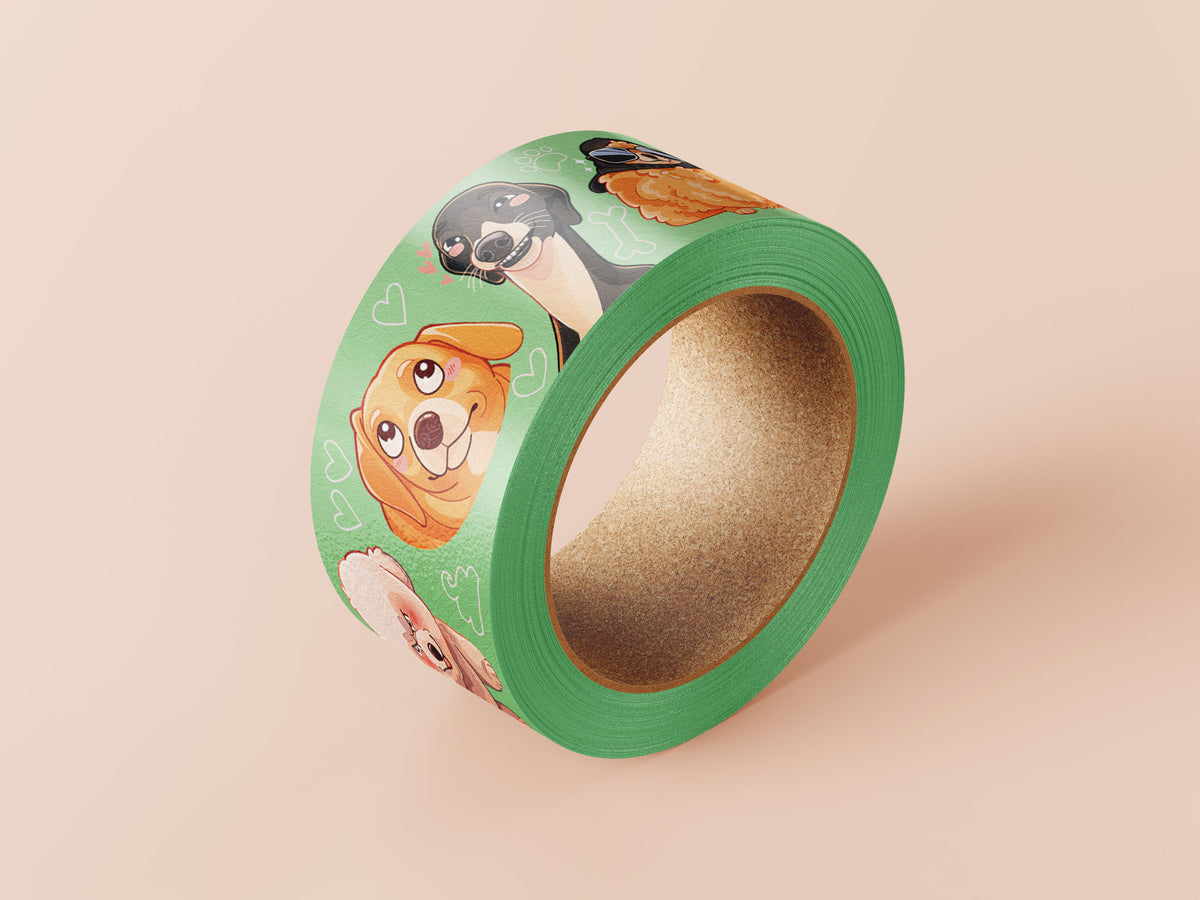Cute green dog meme pattern washi tape.