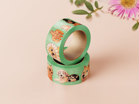 Cute green dog meme pattern washi tape.