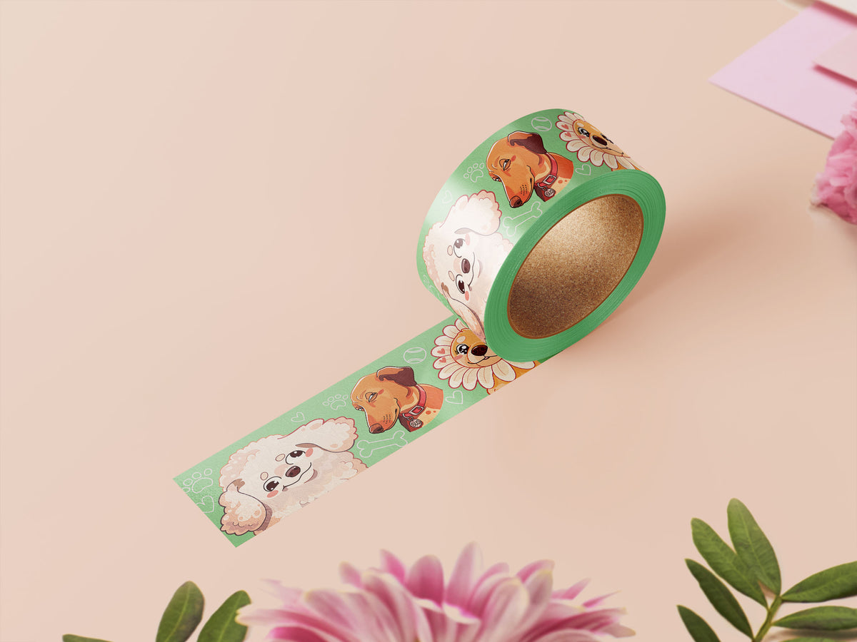 Cute green dog meme pattern washi tape.