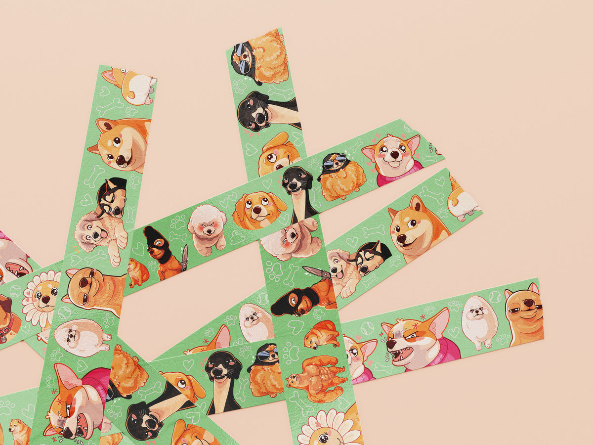 Cute green dog meme pattern washi tape.