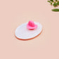 Clear acrylic pin badge with pink heart-shaped rubber pin back clasp. The design of the pin badge is a cute viral internet meme cat with a cheeky relatable reaction.